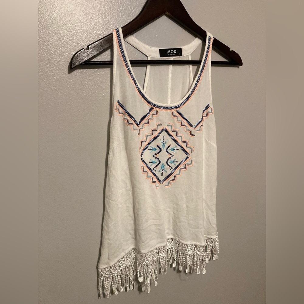 Mod Sheer Fringed Tank Top